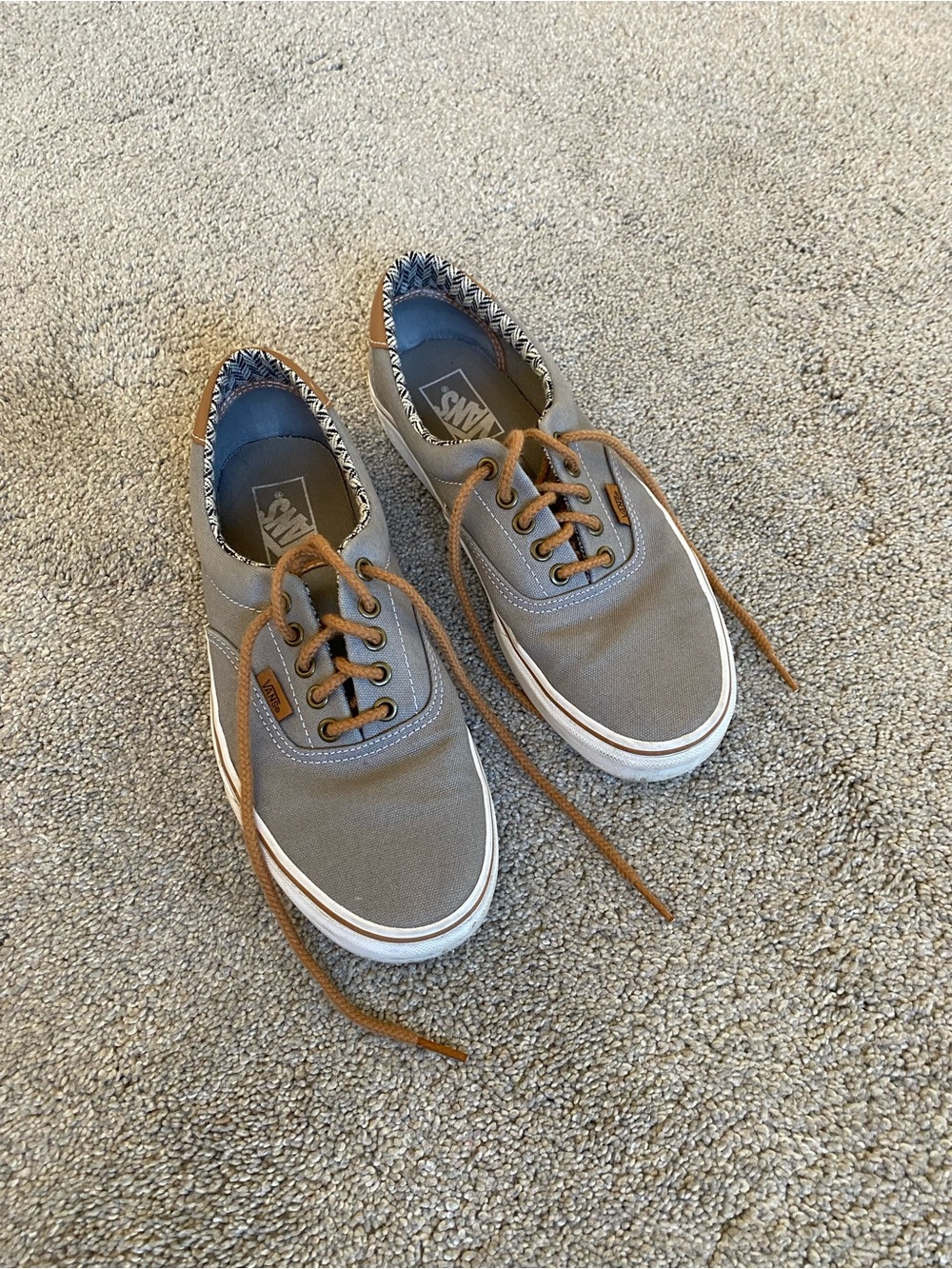 Vans Men's Gray Canvas Sneakers with Brown Laces
